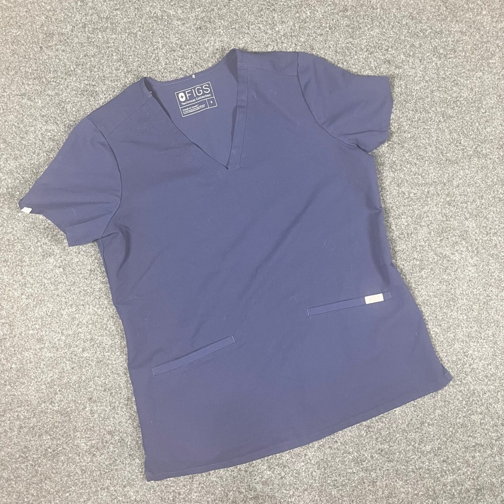 FIGS Casma Three-Pocket Scrub Top Navy Blue Womens Small FW1100 V-Neck Technical